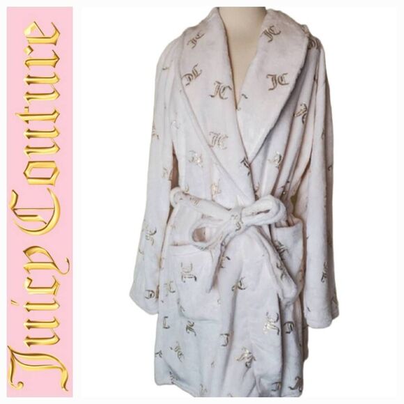 Juicy Couture JC Gold Embossed Logo Plush Robe - Picture 1 of 7